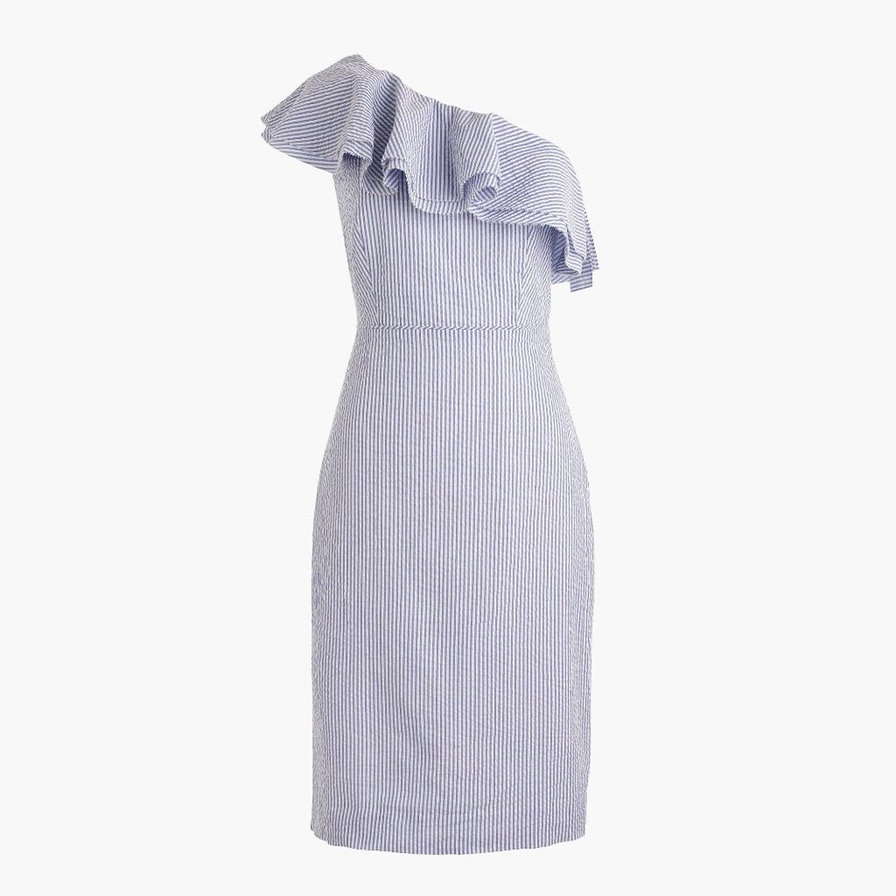 Jcrew One-shoulder Ruffle Seersucker Dress - 8T